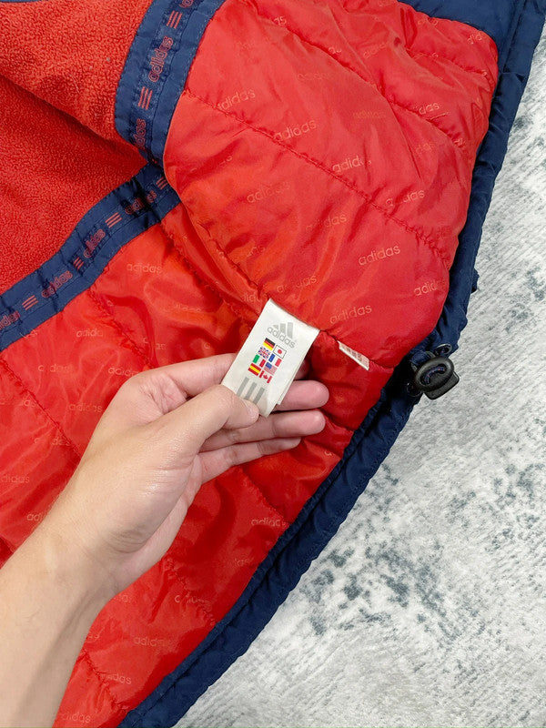 Vintage 90s Adidas Spell Out Hooded Puffer Jacket